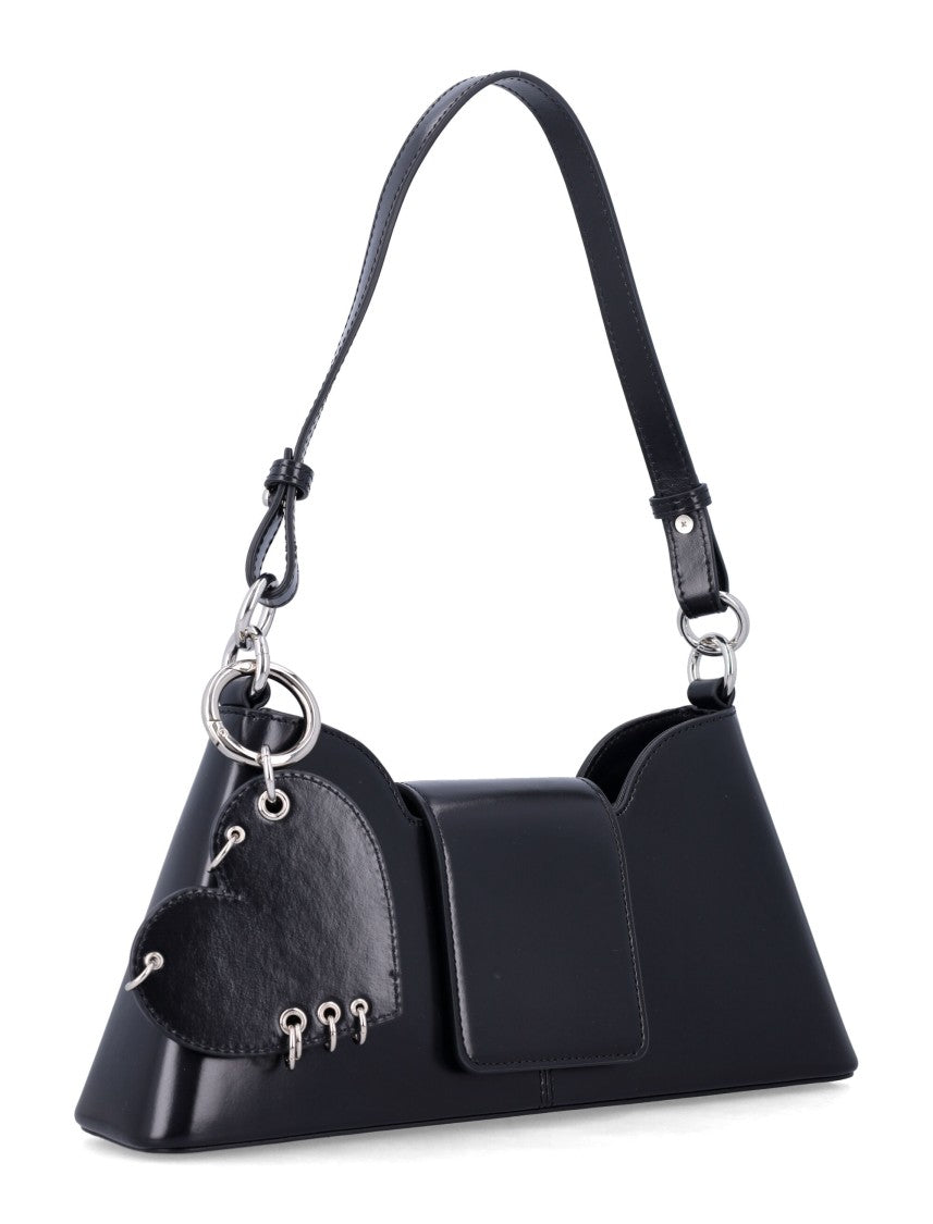 Justine Clenquet Geometric Black Leather Shoulder Bag With Heart Charm