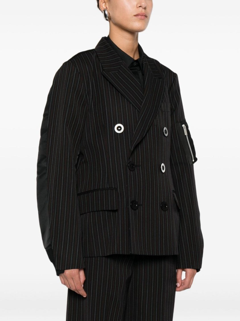 Sacai Double-Breasted Oversized Jacket With Pinstripe Detail
