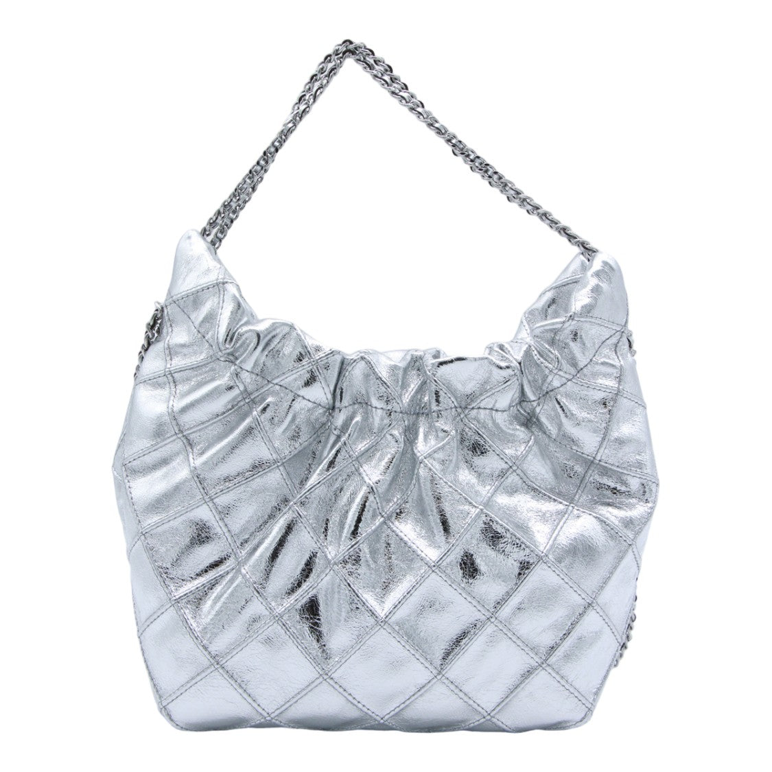 Tory Burch Quilted Metallic Silver Handbag With Chain Strap