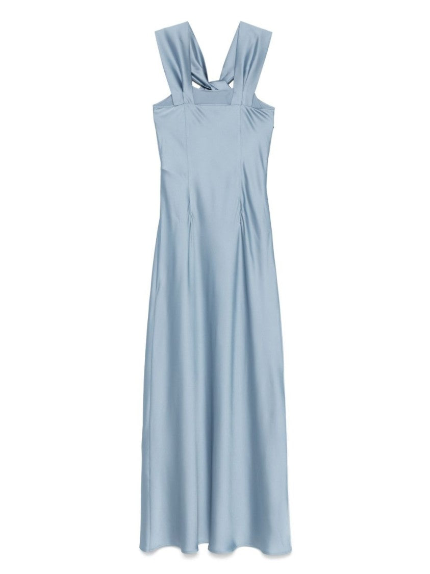 Dexterior Flowing Blue Maxi Dress With Twist Detail