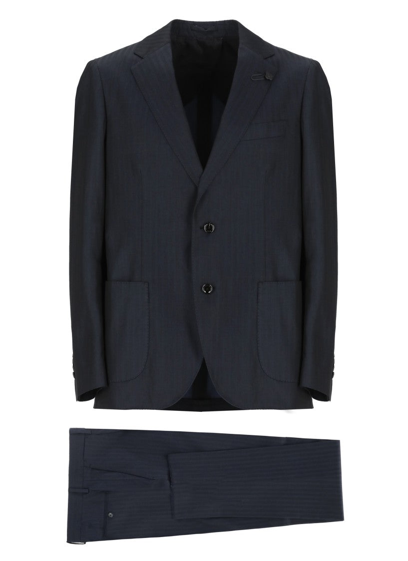 Lardini Double-Breasted Blue Cotton Suit