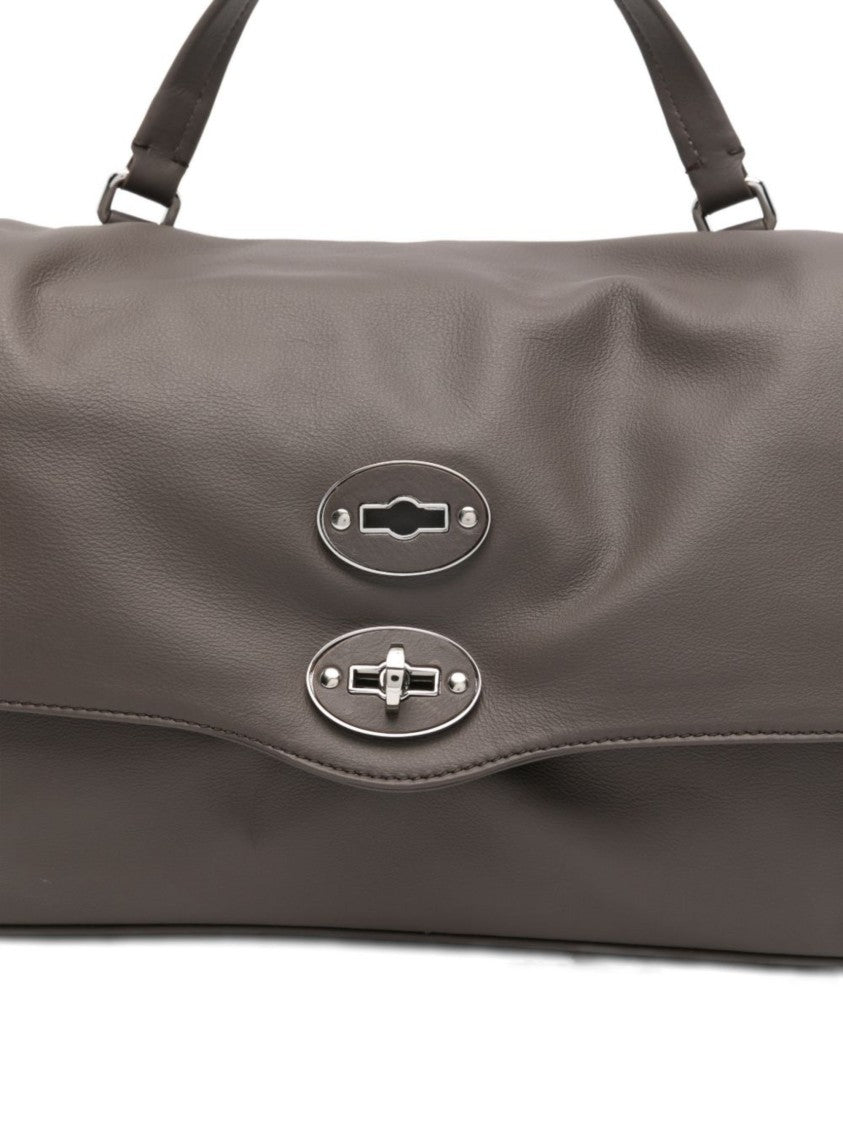 Zanellato Rectangular Brown Leather Handbag With Silver-Tone Hardware