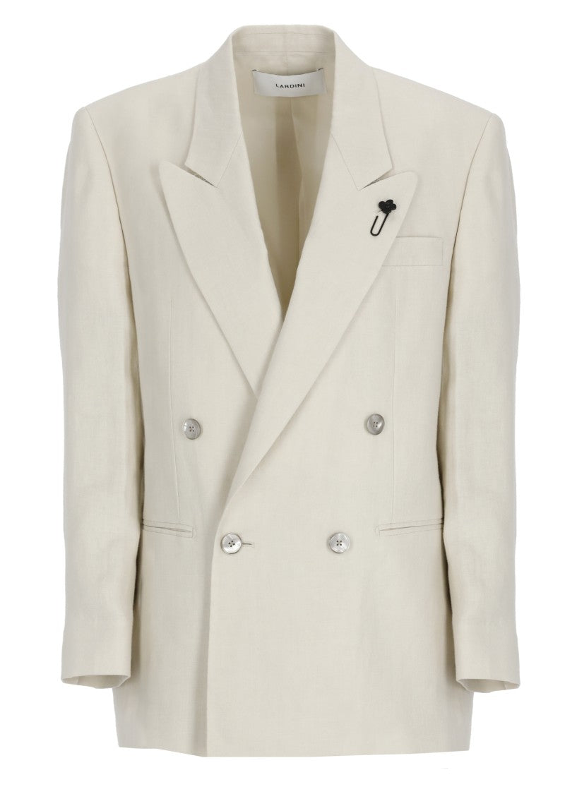 Lardini Ivory Linen Peak Lapel Blazer