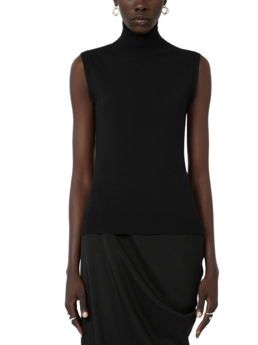 Sportmax Sleeveless Black High-Neck Turtleneck With Ribbed Detailing