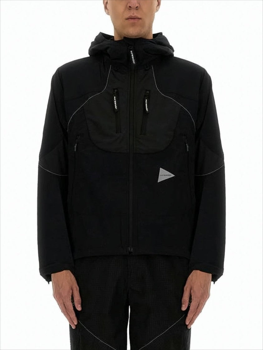 And Wander Black Hooded Jacket With Reflective Piping