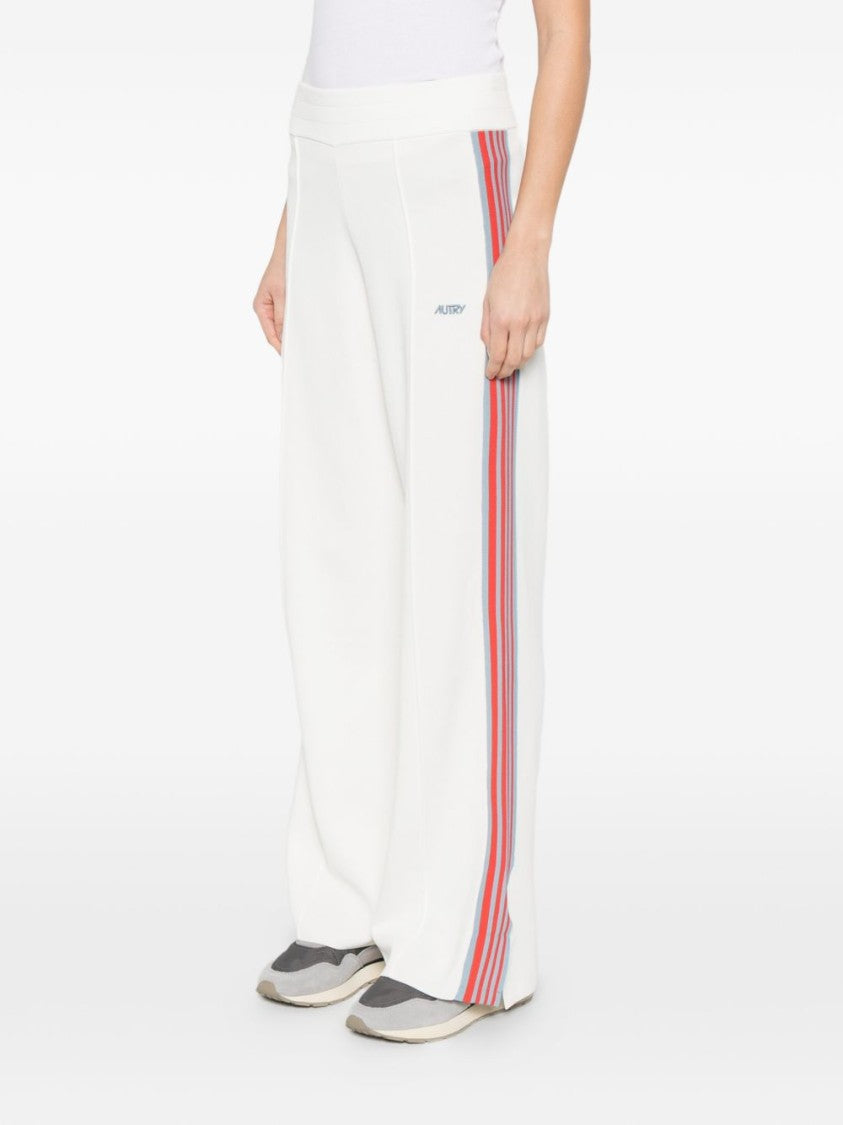Autry White Stripe Logo Wide-Leg Pants