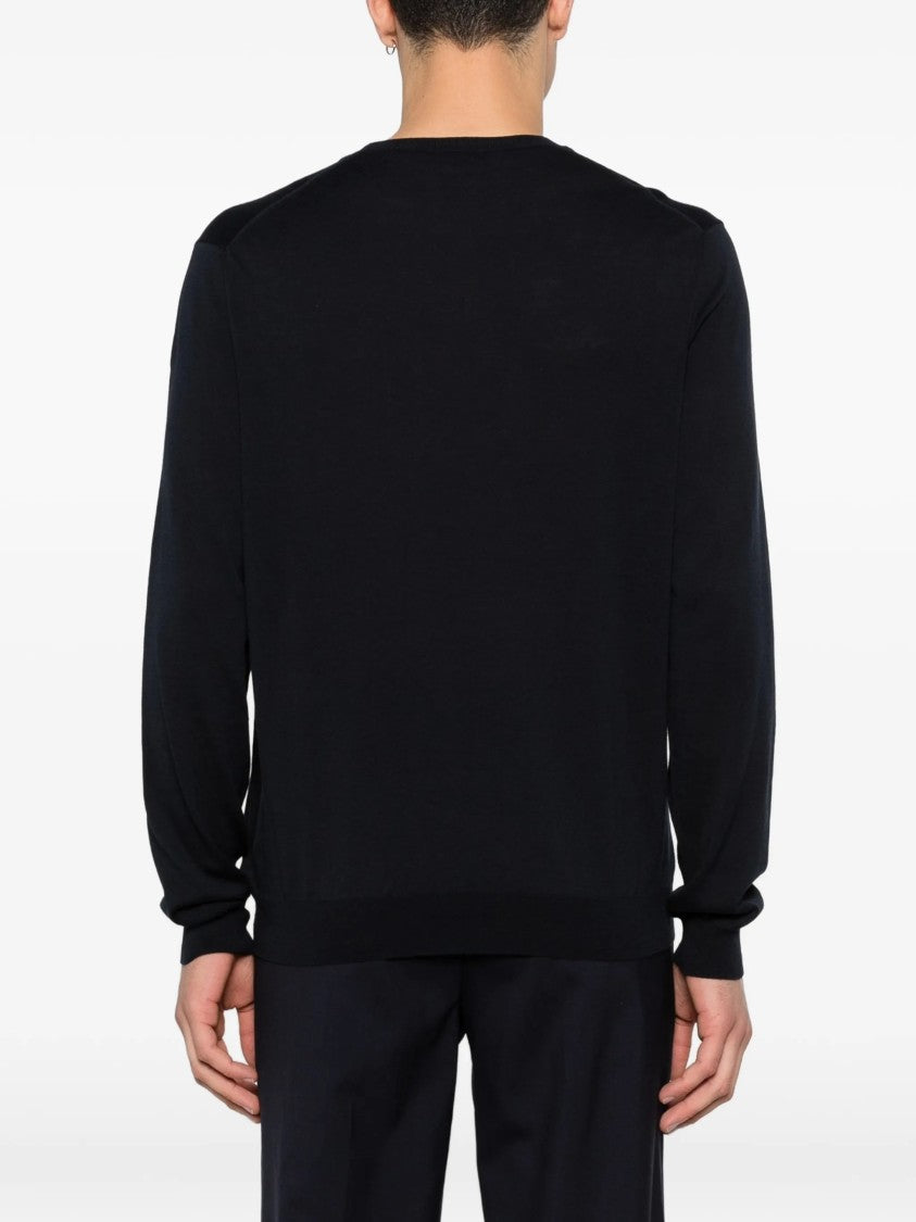 Zanone Black Fine-Knit Crew Neck Wool Pullover