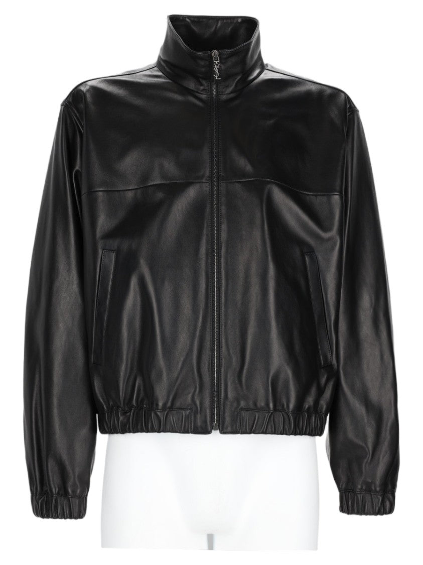 Saint Laurent High-Collar Black Lamb Leather Jacket