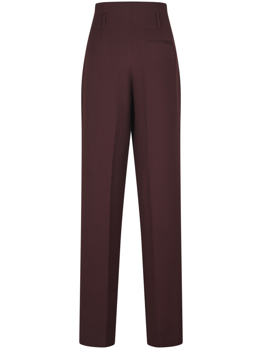 Forte Forte High-Waist Bordeaux Trousers In Fluid Slubbed Canvas