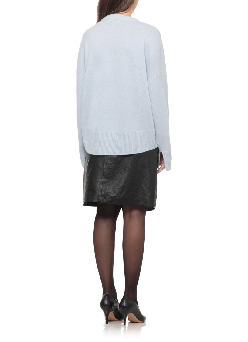 Loulou De Saison Light Blue Extended Back Hem Ribbed Cashmere Sweater