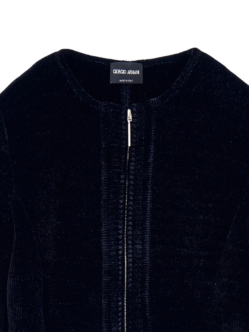 Giorgio Armani Black Cropped Zip Textured Blazer
