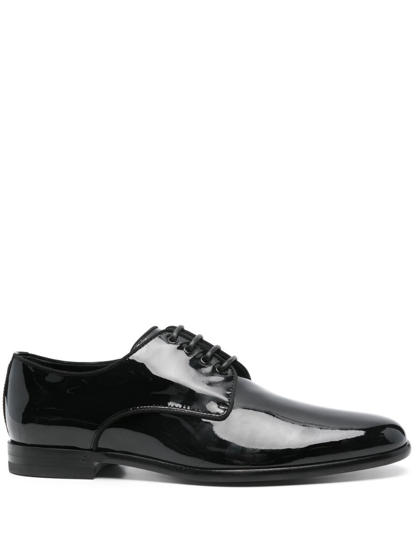Dolce & Gabbana Polished Lacquered Leather Gros-Grain Derby Shoes