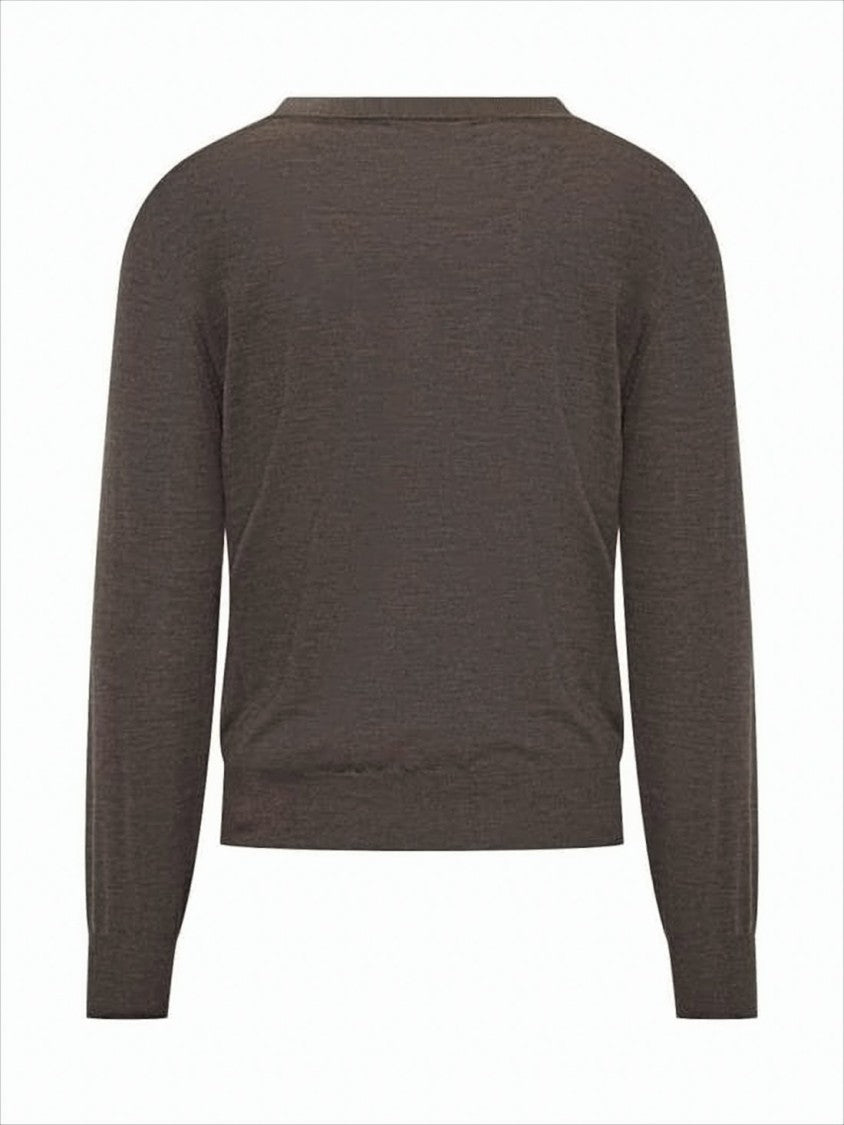 Brunello Cucinelli Finely Knit Brown Sweater With Ribbed Hem And Cuffs