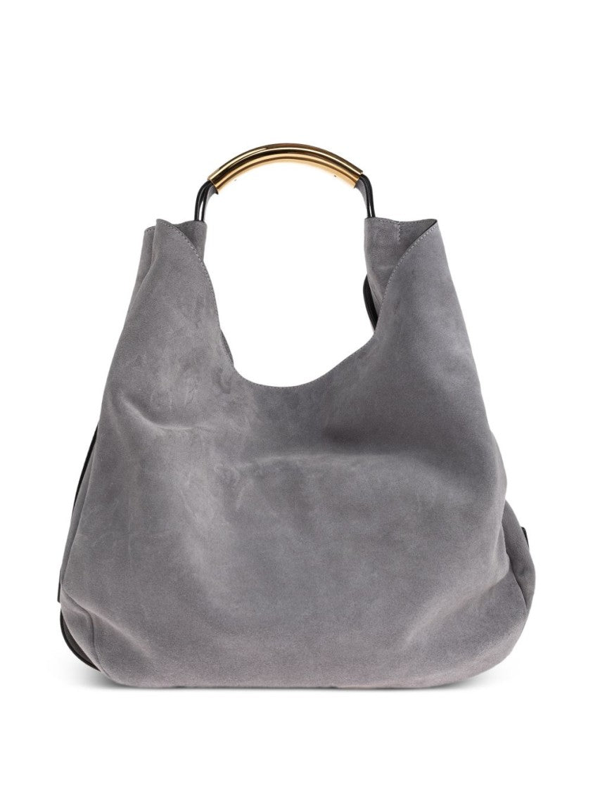 Moschino Soft Structured Curved Gold Handle Bag