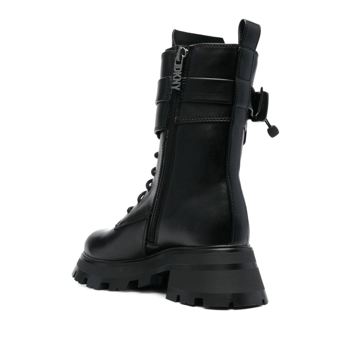 Dkny Black Sava Combat Lace-Up Metallic Accents Leather Ankle Boots