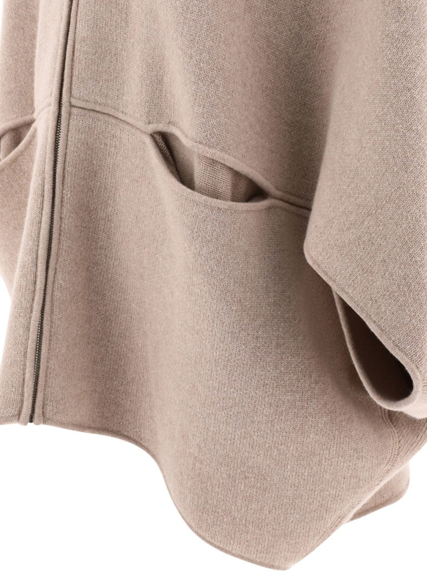 Giovi Beige Wool And Cashmere Cape With Fur Collar