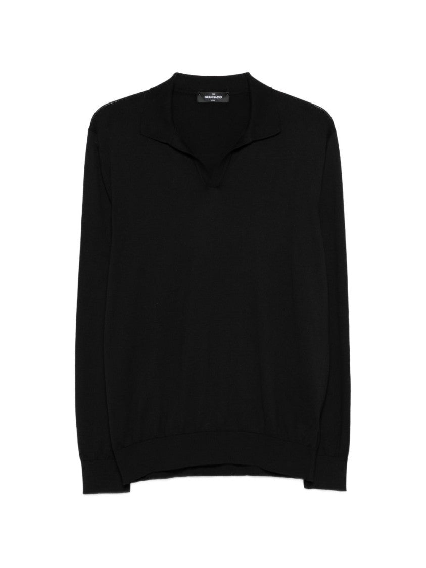 Gran Sasso V-Neck Black Sweater With Ribbed Detailing