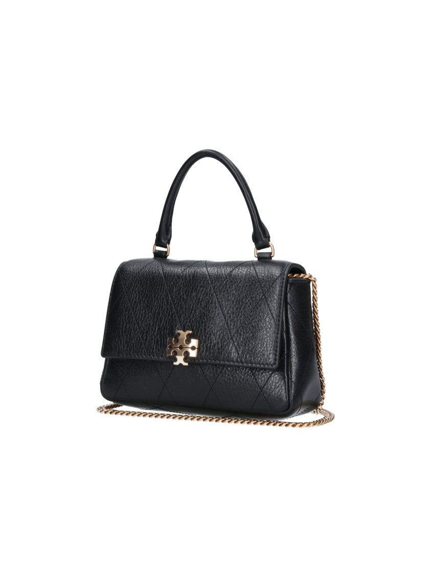 Tory Burch Mini Handbag In Black Calf Leather With Quilted Design And Chain Strap