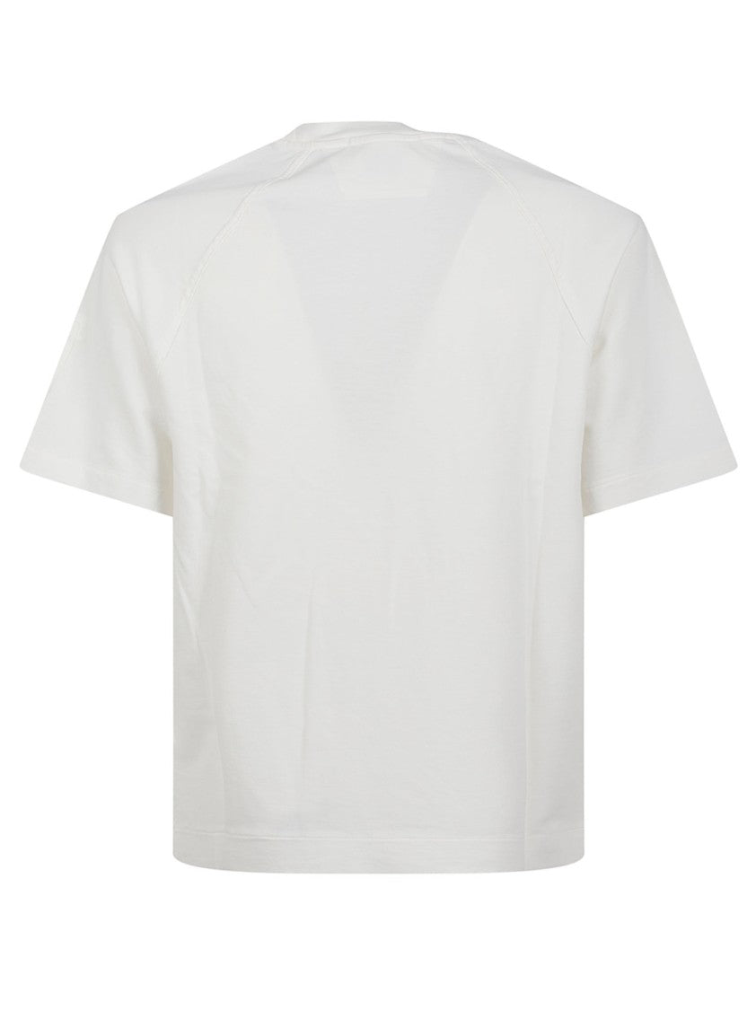 C.P. Company White Crew Neck T-Shirt With Unique Lens Detail