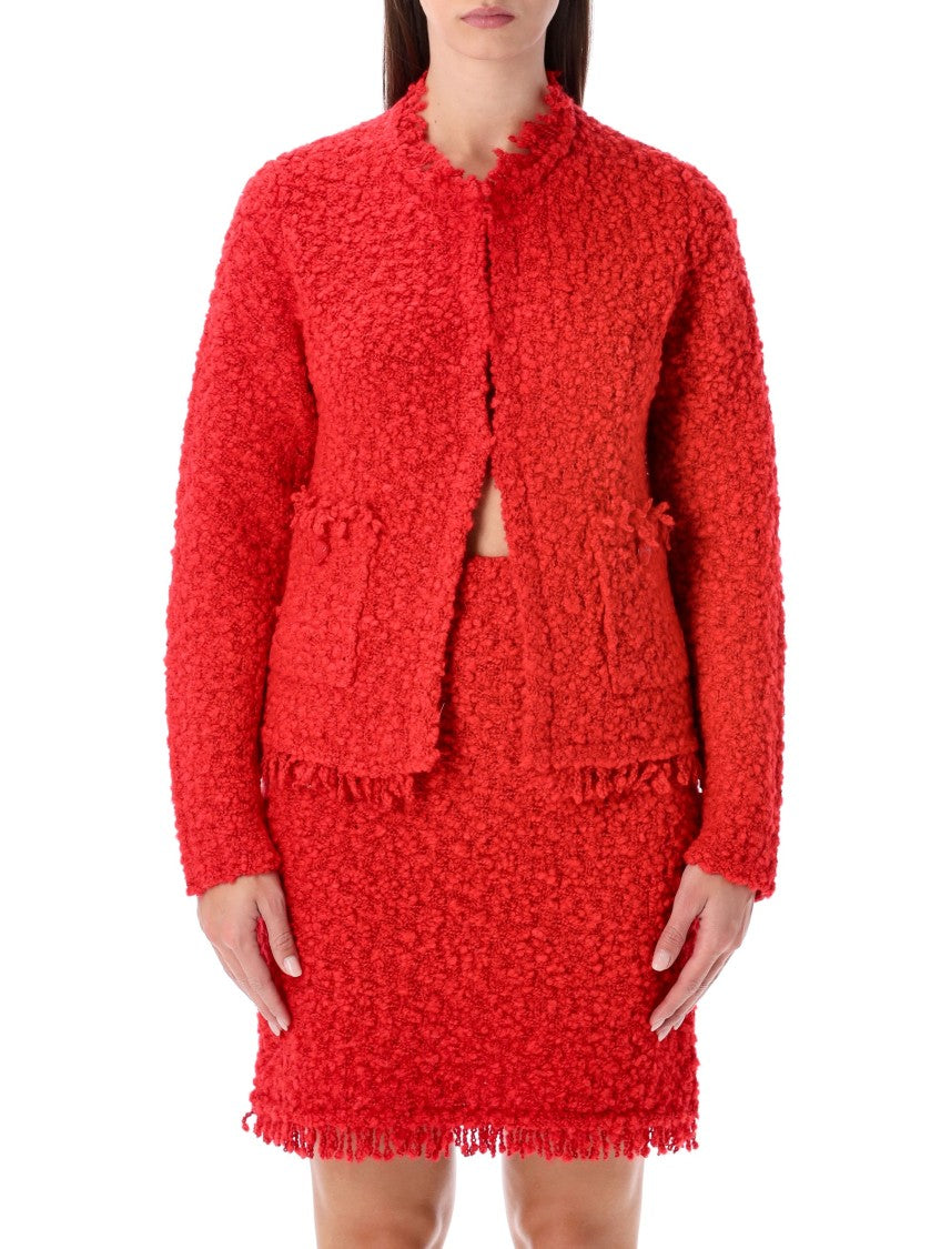 Fabiana Filippi Red Tweed-Effect Knit Jacket With Fringed Trims