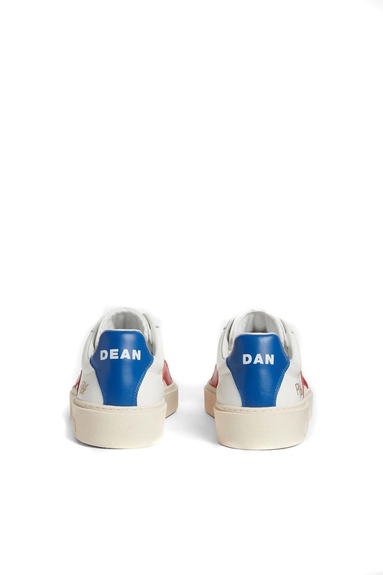 Dsquared2 White Red Side Stripe Contrast Heel Leather Sneakers