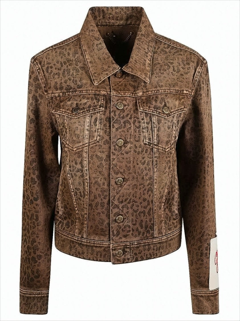 Golden Goose Cropped Denim Jacket With Subtle Leopard Print And Metallic Accents