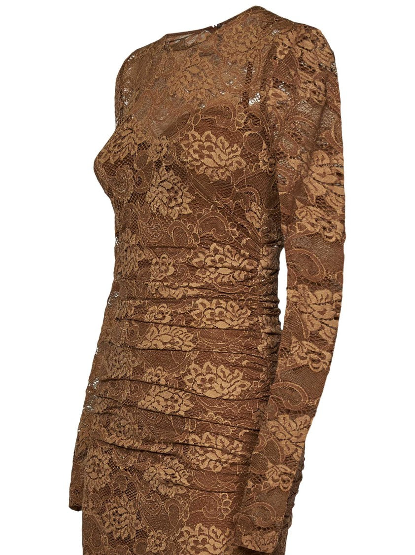 Dolce & Gabbana Floral Lace Beige Dress