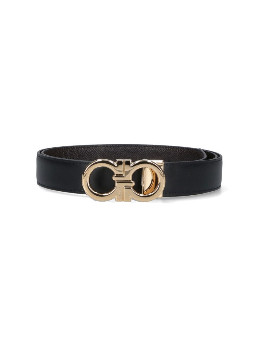 Ferragamo "Gancini" Belt In Black Calfskin