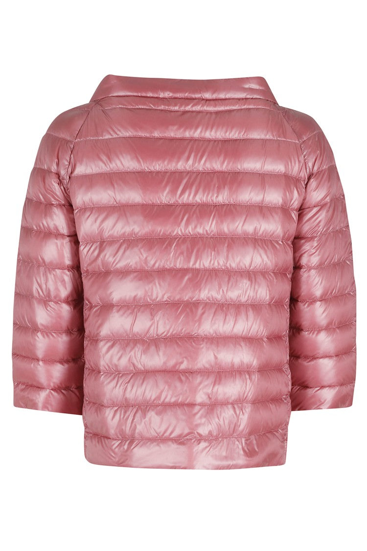 Herno Dark Pink Boat Neck Button-Front Polyamide Down Jacket