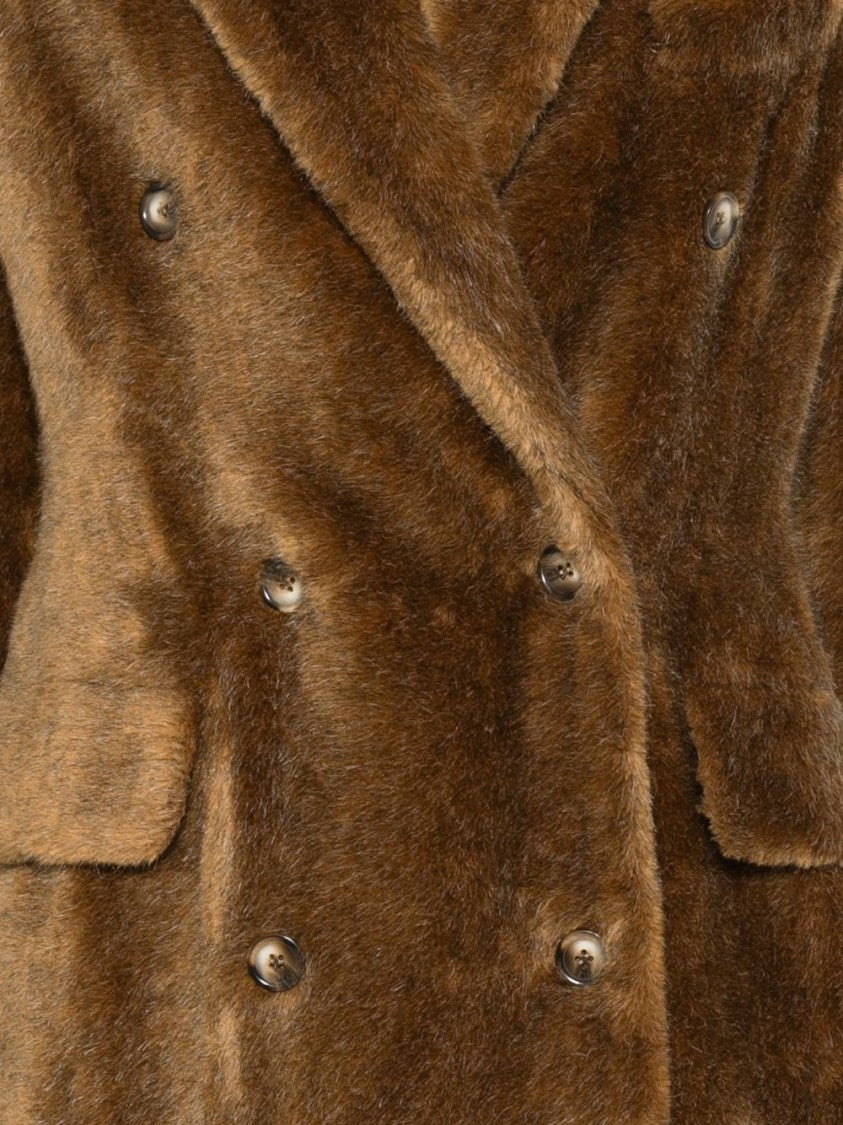 Mugler Brown Double-Breasted Faux-Fur Coat