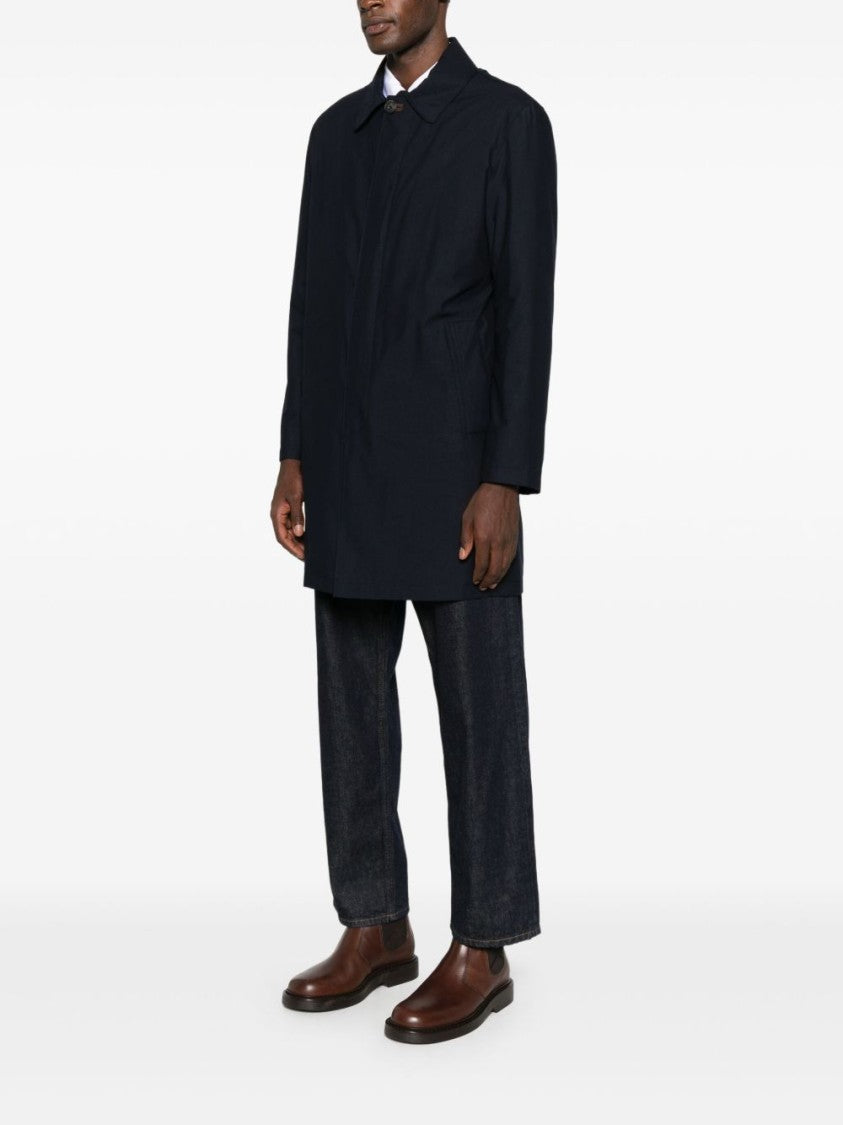 Corneliani Mid-Length Blue Coat With Minimalist Design