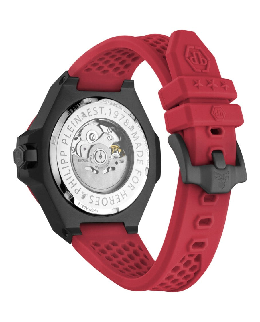 Philipp Plein Skeleton Dial Royal Automatic Watch With Red Silicone Strap