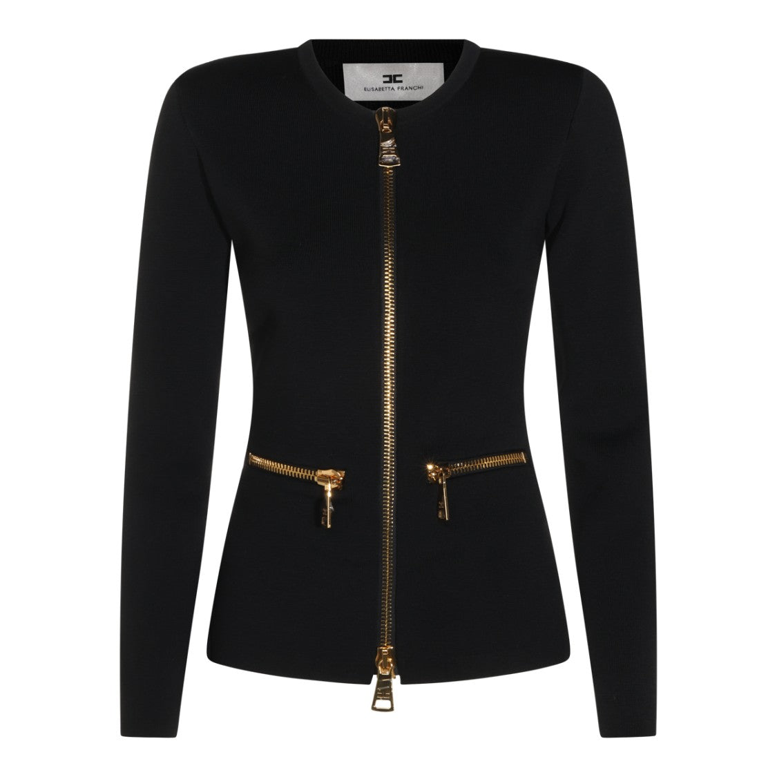 Elisabetta Franchi Black Gold-Tone Hardware Stretch Knit Sweater