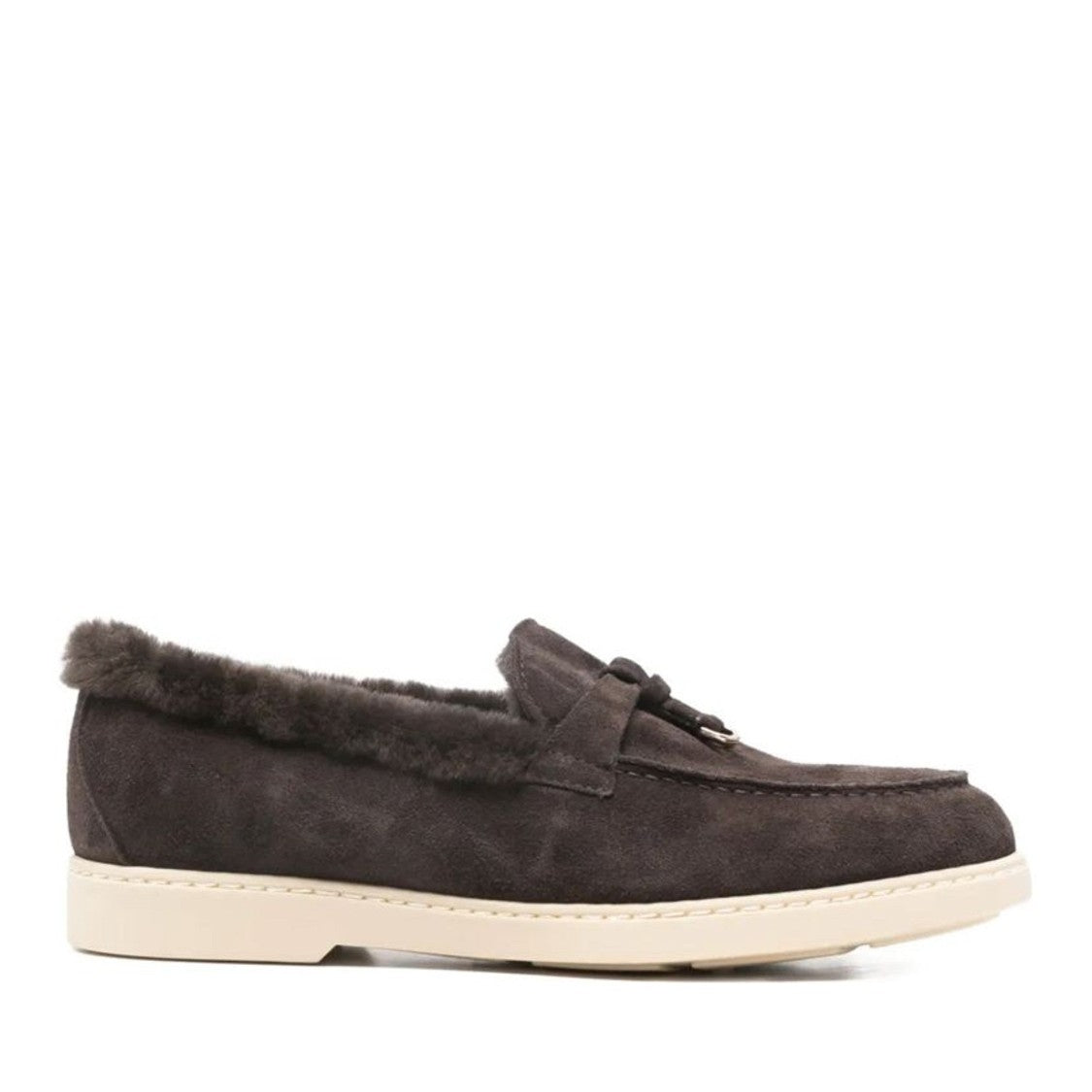 Doucal's Brown Adler Plush Fur Lining Suede Loafers