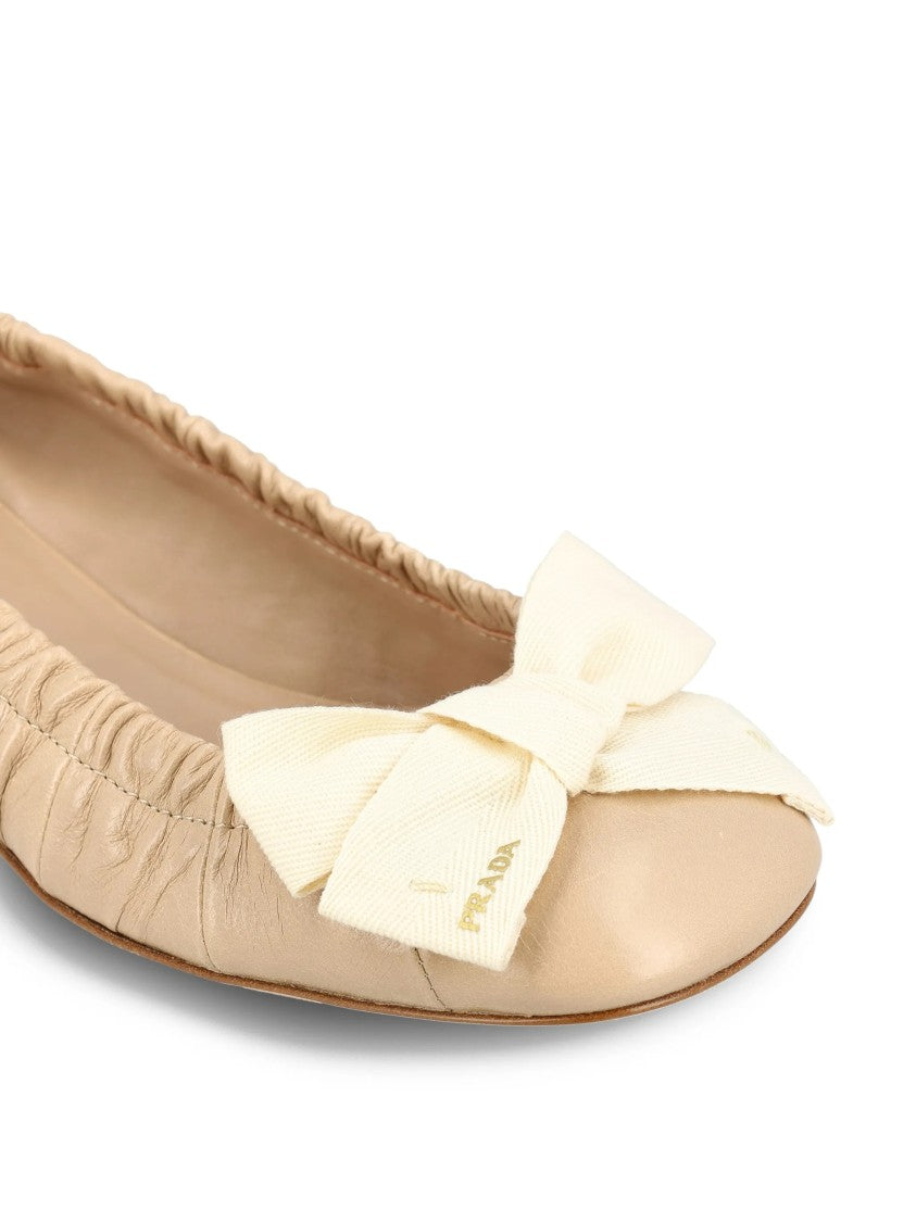Prada Beige Decolette Ruched Leather Flats