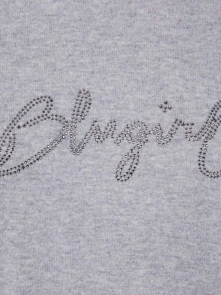 Blugirl Light Grey Knit Sweater With Cursive Logo Embellishment