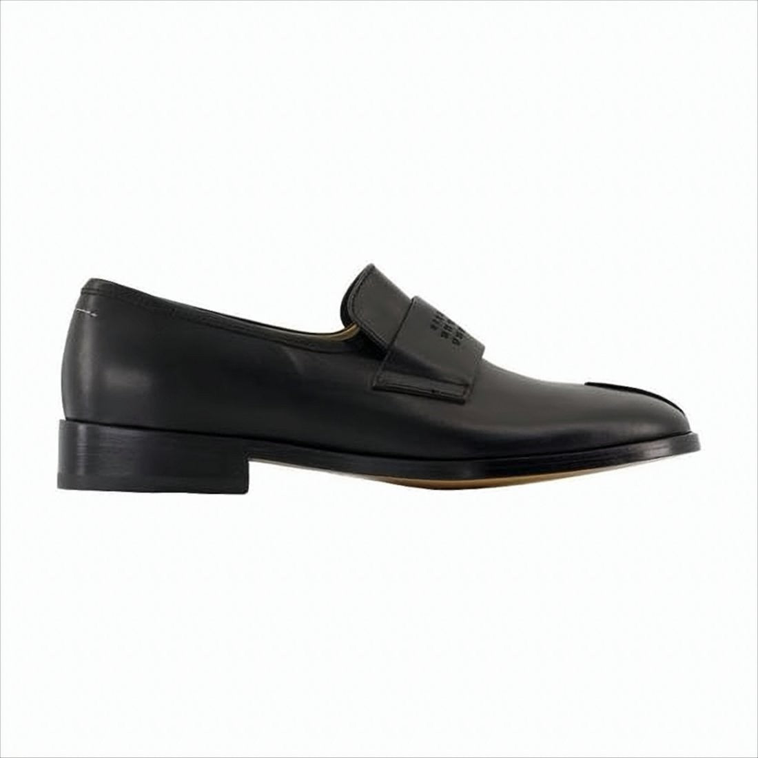Mm6 By Maison Margiela Refined Black Leather Loafers With Embossed Strap Detail