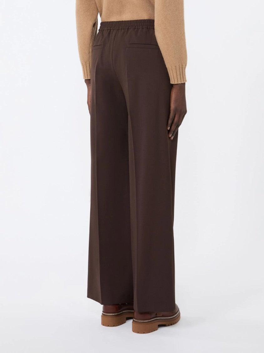 Max Mara Straight-Leg Chocolate Brown Pants With Elastic Waistband