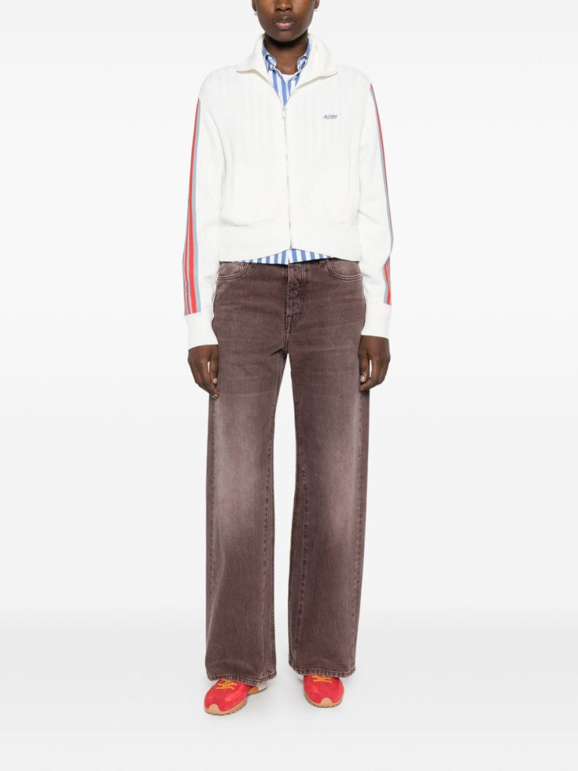Autry White Front Zip Striped Sweater