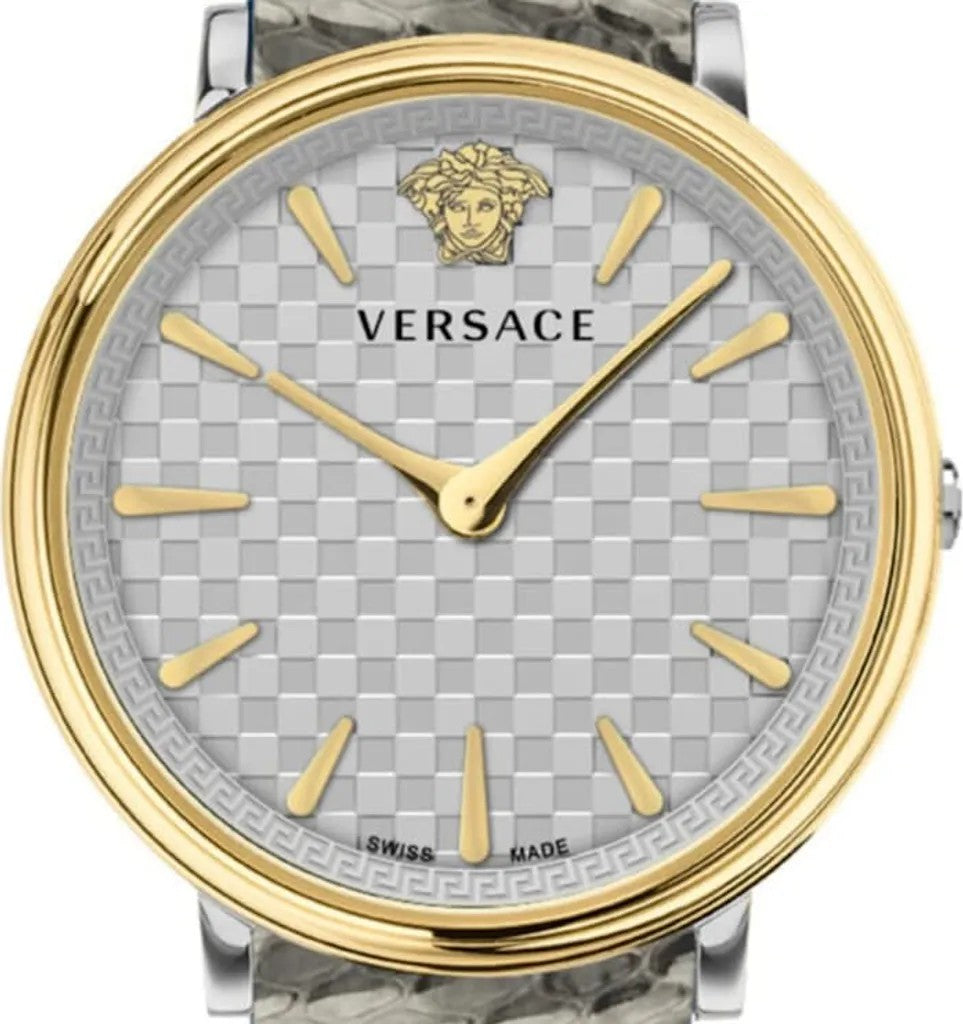 Versace V-Circle 38Mm Analog Quartz Watch With Textured Calf Leather Strap