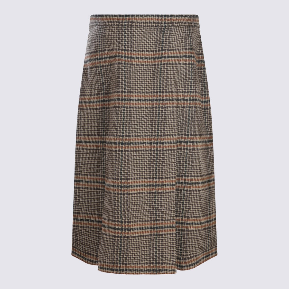 Saint Laurent Plaid Midi Skirt With Front Pleats And Fitted Waistband