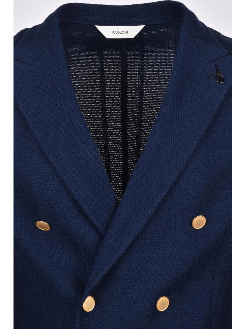 Paoloni Double-Breasted Blazer Jacket - Blue