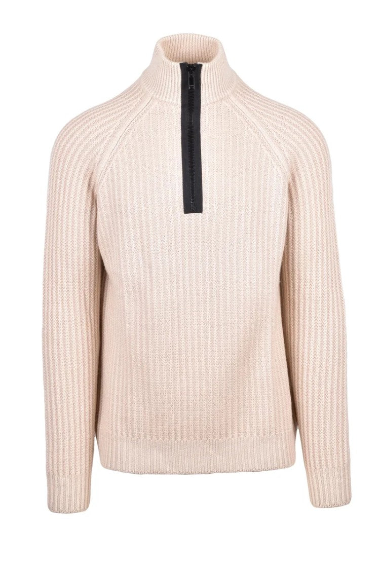 Dondup Wool Zip Mock Neck Sweater - Beige