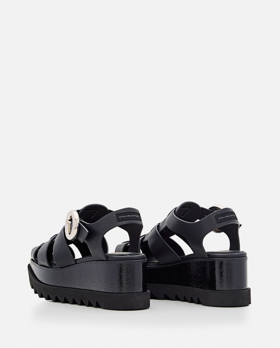 Stella Mccartney Black Wedge Sandals With Adjustable Ankle Strap