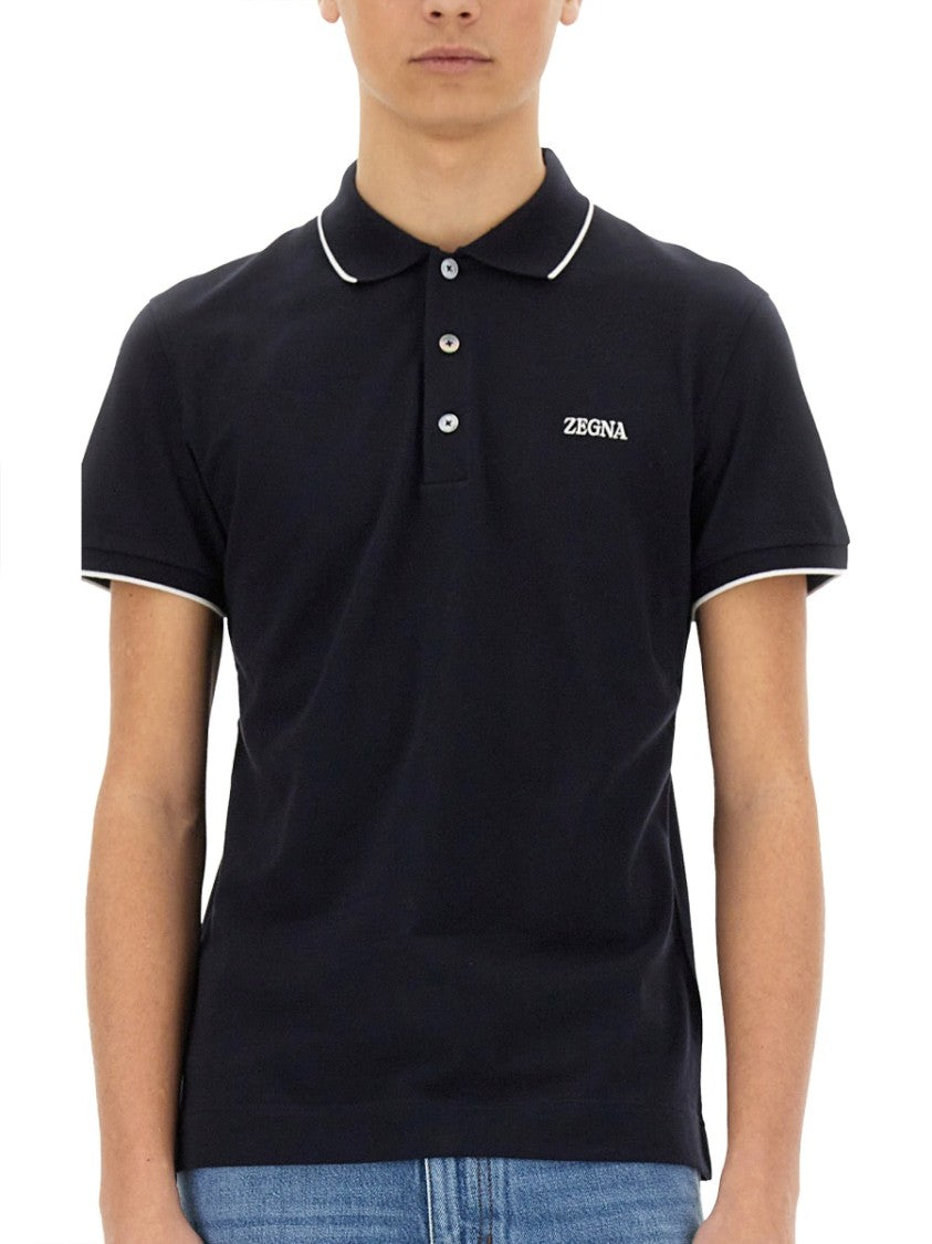 Zegna Fitted Polo With Contrasting Piping And Logo Detail