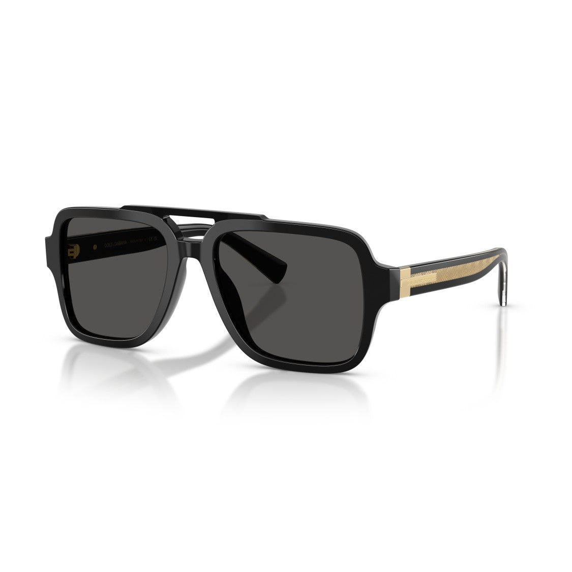 Dolce & Gabbana Square Black Acetate Sunglasses With Gold Accents