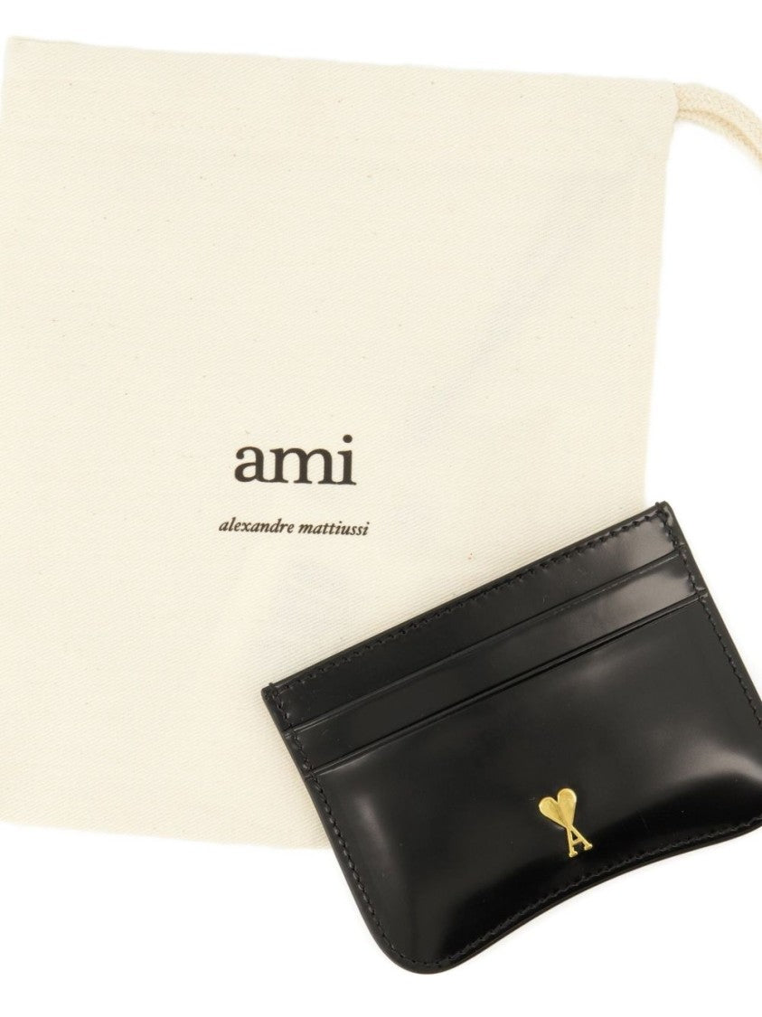Ami Paris Black Square Shape Leather Card Wallet