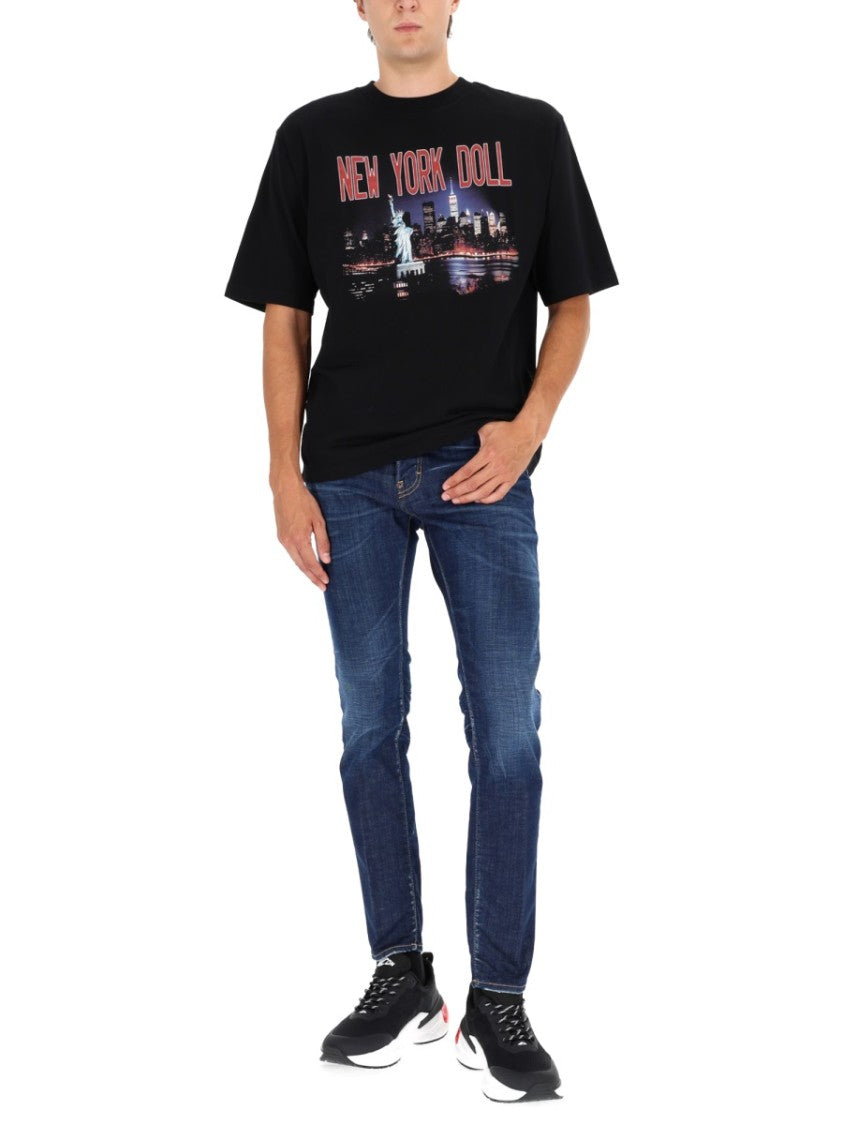 Dsquared2 Casual Cotton T-Shirt With Nighttime Cityscape Print
