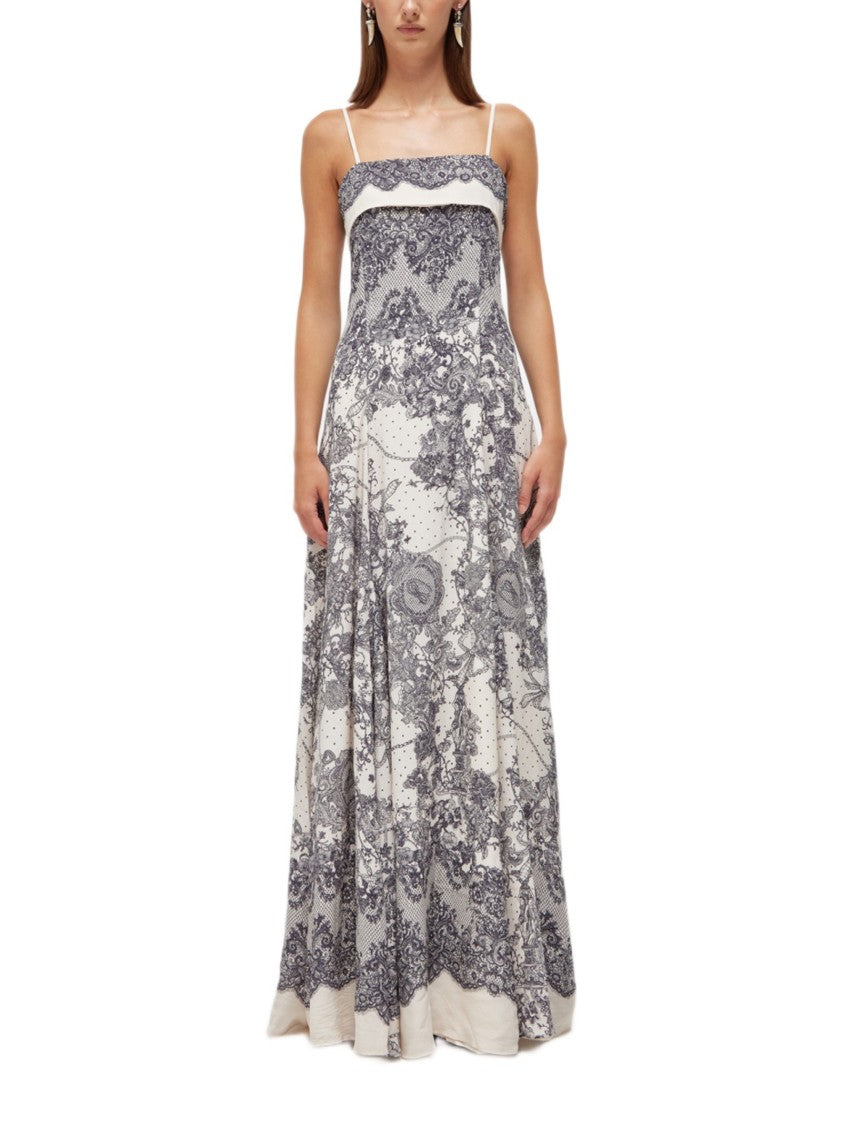 Blugirl Viscose Maxi Dress With Applique Lace And Spaghetti Straps