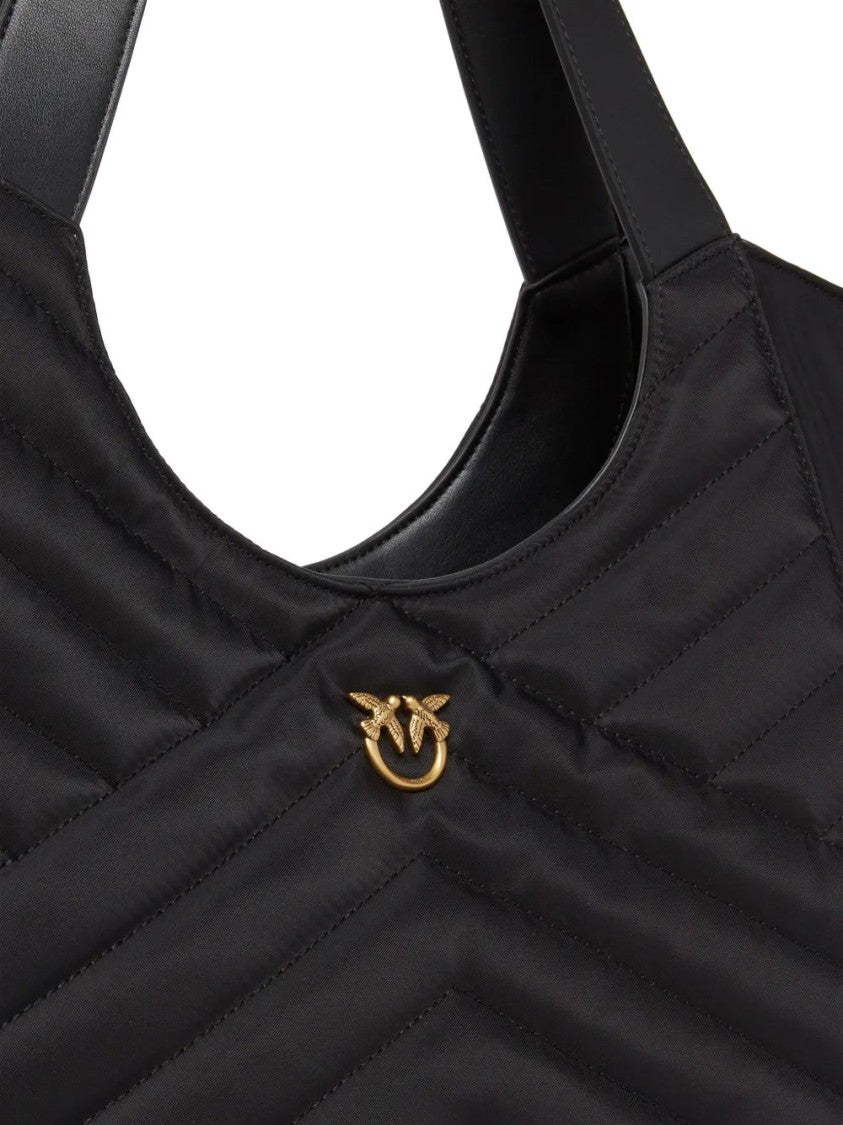 Pinko Quilted Black Nylon Tote Bag